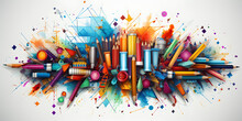 Back To School Background With Colorful Crayons And Pencils. Vector Illustration. Ia Generated