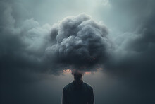 Dark Cloud Hovering Over A Person Depicting Sadness, Loneliness, Depression Or Trauma