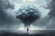 Dark cloud hovering over a person depicting sadness, loneliness, depression or trauma