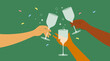 Celebration vector illustration. Diversity male or female hands holding champagne or wine glass. People hold cocktail drink. Cheers, festivity new year, birthday party. Anniversary, xmas holiday event