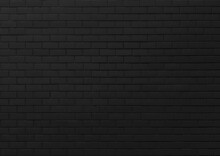 Black Brick Wall Background. Brick Wall Is Painted With Black Paint. Dark Abstract Background For Design.