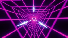 Seamless Loop Retro 1980s Animation Triangle Grid Synthwave Tunnel. Background For Music Video. Video Games. Old Style. Purple Retro Futuristic 80s Vaporwave 4K Loop Motion Background Animation