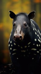 Poster -  a close up of a black and white animal with drops of water on it's face and a blurry background.  generative ai