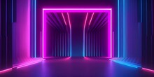 Abstract Neon Background With Colorful Beams Of Light. Futuristic Studio Concept With Bright Laser Animation And Reflective Floor. Seamless Loop.