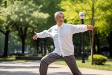 Man Practicing Tai Chi In A Peaceful Park