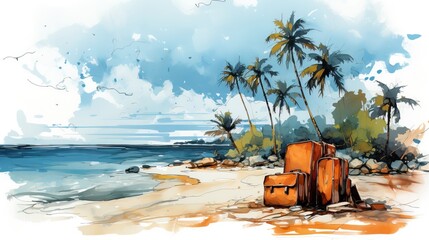 Canvas Print - a group of luggage on a beach