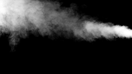 Wall Mural - Abstract white smoke animation on a black background. Smoke, steam, explosion, fire, puff, steady vapors. Realistic smoke cloud from up and button with floating fog. Best for using in composition.