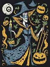 Witch In Picasso Style Halloween Concept, Holiday Drawing Concept