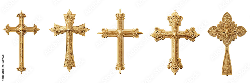 Collection of gold crosses on transparent background Stock Illustration ...