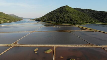 Sticker - Ston saltworks in Peljesac peninsula, Croatia. Drone point of view.