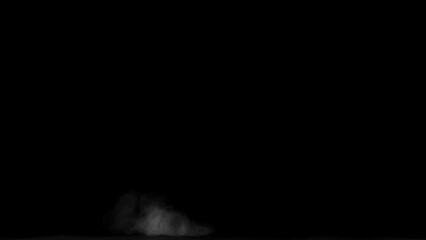 Wall Mural - Abstract white smoke animation on a black background. Smoke, steam, explosion, fire, puff, steady vapors. Realistic smoke cloud from up and button with floating fog. Best for using in composition.