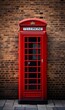 A classic red telephone box against a brick wall, AI generator