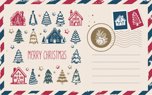 Christmas Mail, Postcard, Hand Drawn Illustration.	
