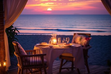 Poster - A table set for a romantic dinner on the beach