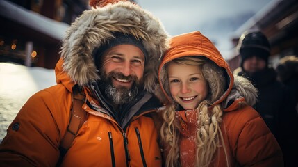 Wall Mural - Papa avec ces enfants à la montagne. Homme célibataire avec ces filles.