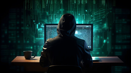 Wall Mural - Hacker with computer. Concept of cybercrime, cyberattack, dark web.