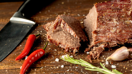 Wall Mural - meat with spices and seasonings on the table