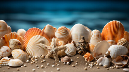 Wall Mural - seashells on the beach HD 8K wallpaper Stock Photographic Image