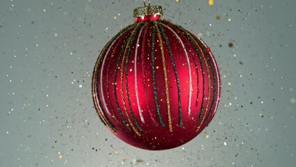 Sticker - Decorative Christmas Ball with Bokeh Lights and Glitters and Snow Flakes Falling. Super Slow Motion Filmed on High Speed Cinema Camera at 1000 fps.