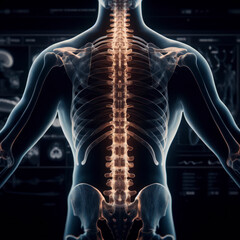 Human spine x-ray view on black background. ai generative