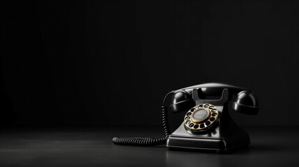 an old telephon with rotary dial on black background