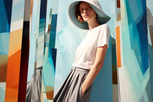 Elegant Woman With Spring Outfit In Modern Architecture Space