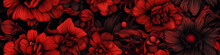 Seamless Floral Border With Red Flowers On Black Background