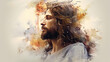 Lord Jesus Christ in a crown of thorns illustration. ai generative