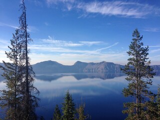 Wall Mural - Beautiful view of tranquil Lake Baikal reflecting distant mountainous terrain