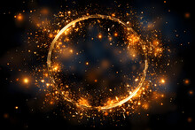 Gold Glitter Circle Of Light Shine Sparkles And Golden Spark Particles In Circle Frame On Black Background. Christmas Magic Stars Glow, Firework Confetti Of Glittery Ring Shimmer