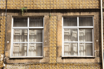 Traditional portugal houses with azulejo, typical portuguese house decoration fragment, Porto