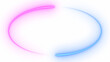 Abstract blue pink neon glowing circle frame, animated moving led light screen ring projection 3d rendering, empty space border presentation design background, futuristic laser line sprectrum backdrop