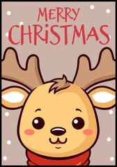 Wall Mural - Posters of Reindeer Christmas Cards with Vector Winter Animals: Merry Christmas