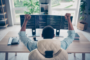 rear spine photo of winning guy web expert writing code full stack developer done send his project t