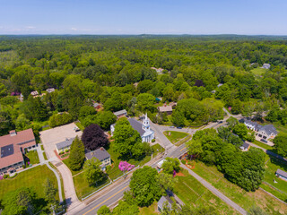 Canvas Print - South Hamilton and rural landscape aerial view including First Congregational Church at 624 Bay Road in Town of Hamilton, Massachusetts MA, USA. 