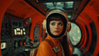 © Visionary Vistas - A beautiful woman in a retro vintage sci-fi movie in a space station
