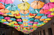 Colorful Umbrellas over a street in Timisoara (Romania)