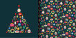 christmas tree made of objects and seamless pattern