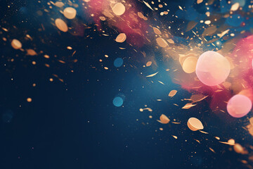 abstract blue background with blue, pink, and gold particles. desktop background. screen saver.