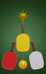 Wall Mural - Christmas tree made from sports ball and pickleball rackets. 3d rendering