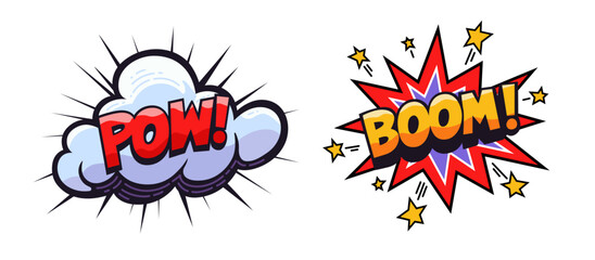 Set of comics explosions, pow and boom. Vector illustration