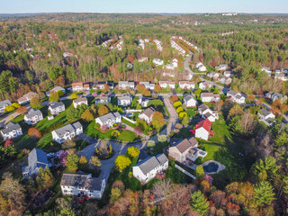 Sticker - aerial drone view of residential houses in suburban community