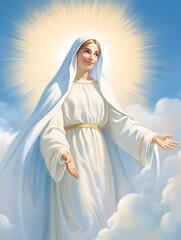 Wall Mural - Portrait of our lady of grace, Virgin Mary in sky