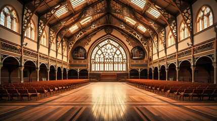 Majestic symmetry of the school assembly hall, a sea of potential waiting to be unlocked