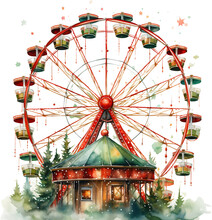 Watercolor Amusement Park Clipart Circus Carnival Attraction Park Christmas Theme Vacation Kids Nursery Art Ferris Wheel Fair Adventure Card Poster Stickers Planner