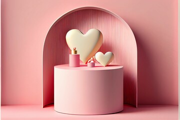 Sticker - AI generated illustration of the paper cut style pink, 3d love shapes, Valentine's day