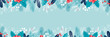 Winter horizontal banner background with fir branches, berries, leaves and snowflakes for the holiday Christmas and New Year in blue and blue colors. Flat style. Vector illustration.