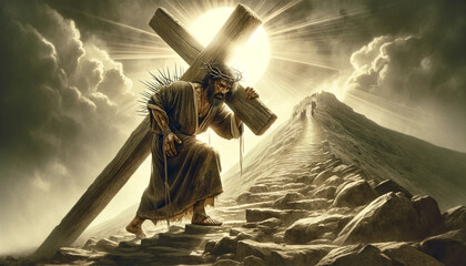 Wall Mural - Jesus Carrying the Cross to Calvary, the passion of Christ