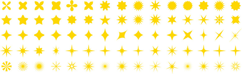 Wall Mural - Set of sparkles star icons. Modern simple stars collection. Christmas yellow stars icons. Bright firework . Flash,shine sparkle icon,glare,blink star,light.