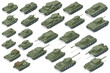 Isometric set icons of USSR Tanks. Armoured fighting vehicle designed for front-line combat, with heavy firepower
